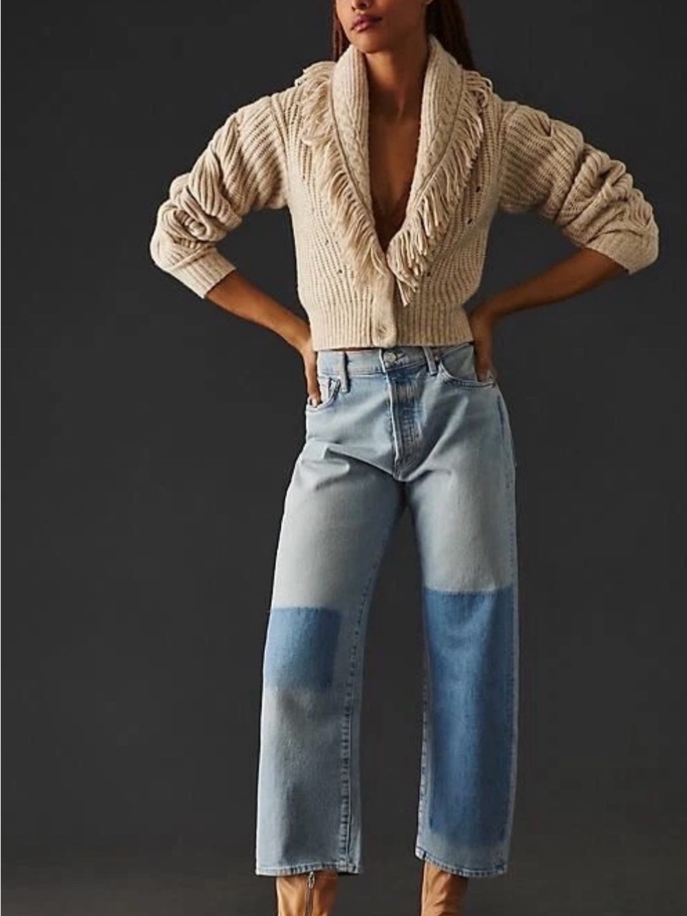 MOTHER for her high rise crop Two-Tone Light Blue Straight Leg Jeans